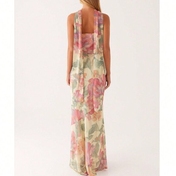 Pink Elegant Women's Floral Strapless Dress Y2k Backless Sleeveless Tube - Picture 6 of 7